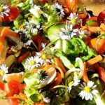 Wildkräutersalat mit Gänseblümchen, Gurken udn Tomaten
